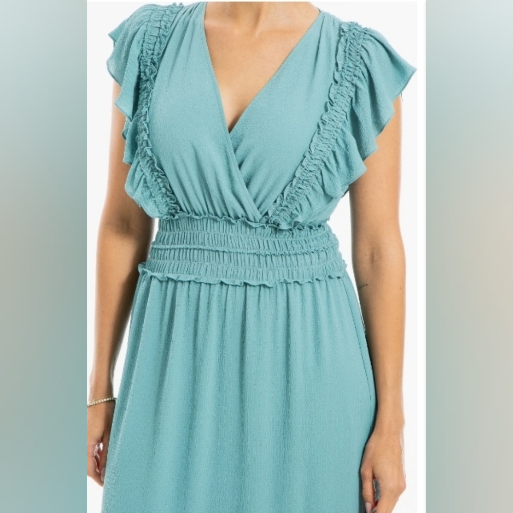 Max Studio Pebble Crepe Flutter Sleeve Maxi Dress Size M NWT - Picture 4 of 11